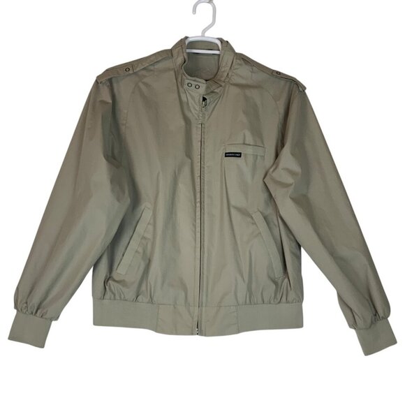 Members Only Mens Cafe Racer Bomber Jacket Medium Beige Polyester Cotton Vintage - Picture 1 of 8